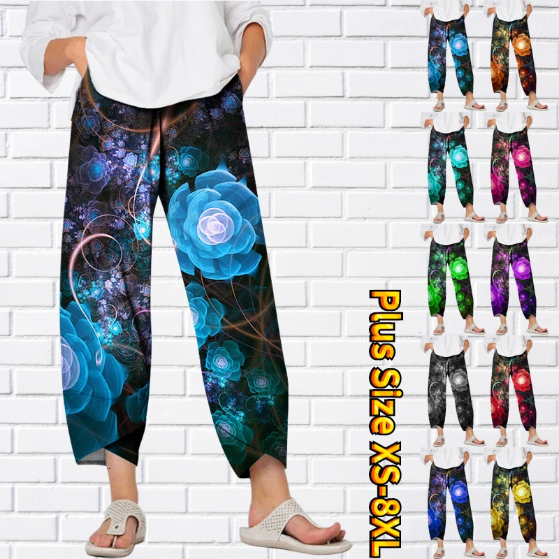 

2023 New Sweatpants Women's Fashion Casual Pants Large Size Trousers Print Yoga Pants Loose Floral Pants Casual Pants XS-8XL