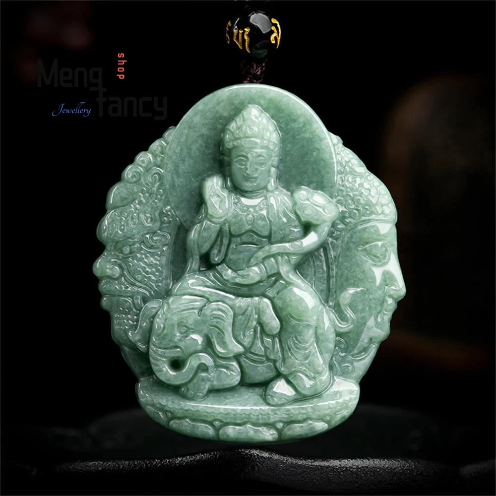 Натуральный ледяной жадеит Puxian Bodhisattva Jade подвеска Подвески модный гравер ювелирные изделия для мужчин женщин амулет маскаты роскошный праздничный подарок
