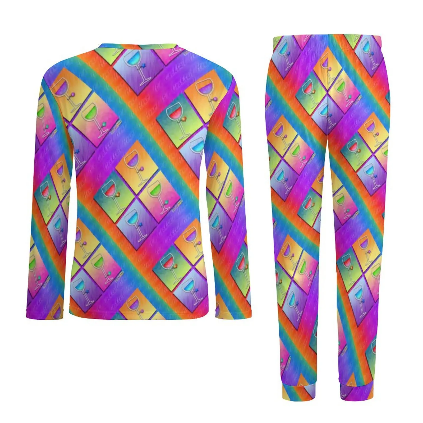 Pop Art Wine Pajamas Spring 2 Pieces Colorful Aesthetic Fashion Pajama Sets Mens Long Sleeve Room Graphic Nightwear Large Size