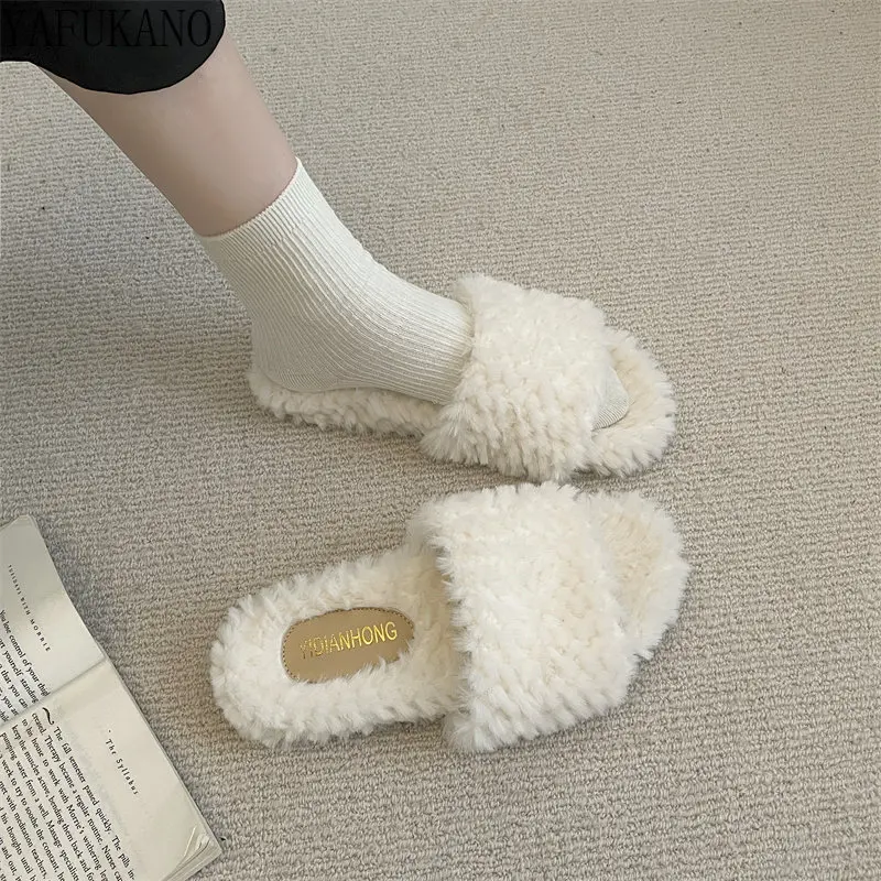 

Женские меховые шлепанцы, зимние меховые шлепанцы для дома, повседневные сланцы, плоская подошва, для пола, 2023