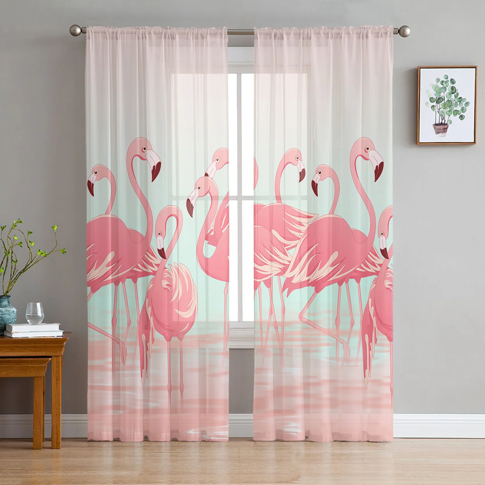 

Tropical Animal Flamingo Tulle Sheer Window Curtains for Living Room the Bedroom Modern Voile Organza Decorative Curtains Drapes