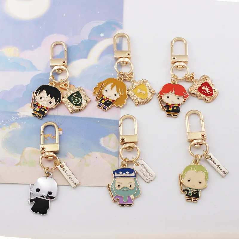 

Kawaii Cartoon Harries Keychain Metal Academy of Magic Hermione RON Potters Alloy Pendant Creative Bag Gift Hanging Ornament