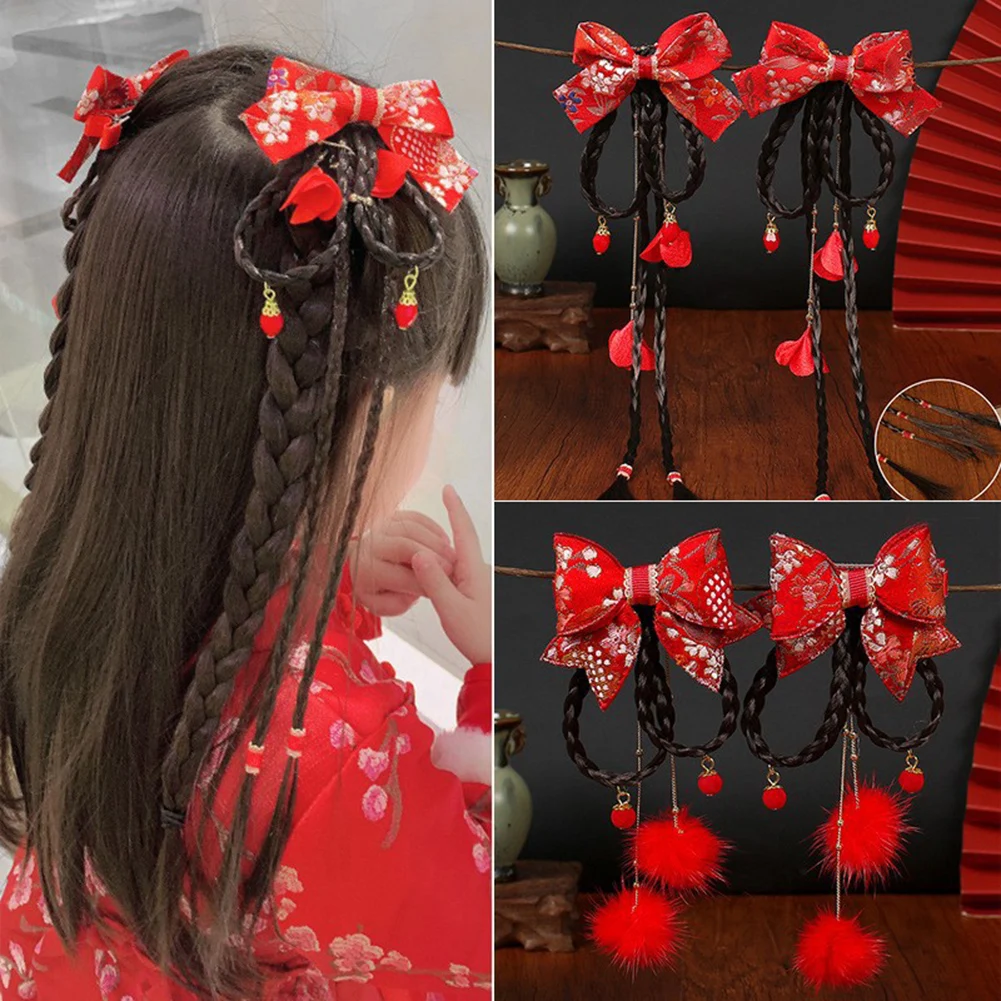 

Cute Chinese Knot Wig Pendant Kids Hair Accessories Hairpins New Year Hair Accessories 2 Pcs/Set Girls Lovely Ornament