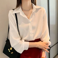 fashion button solid color chiffon shirt womens clothing 2022 autumn oversized loose casual tops all match office lady blouse