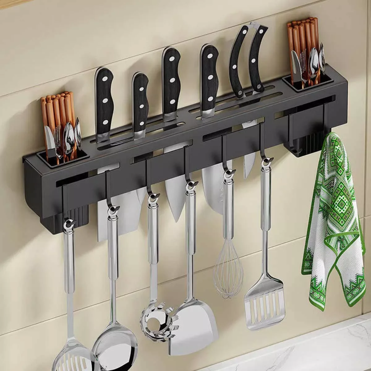 

Kitchen Storage Rack Chopstick Spoon Knife Holder Multifunctional Wall-Mounted Knives Utensils Kitchen Accessories Organizer