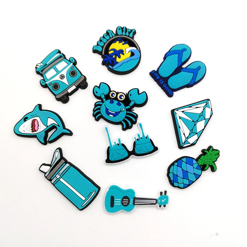 10 Pcs Cartoon Blue Shark Ocean Diy Shoes Accessories Children'S Gift Pvc Croc Charms  Accessories Bracelet Decoration