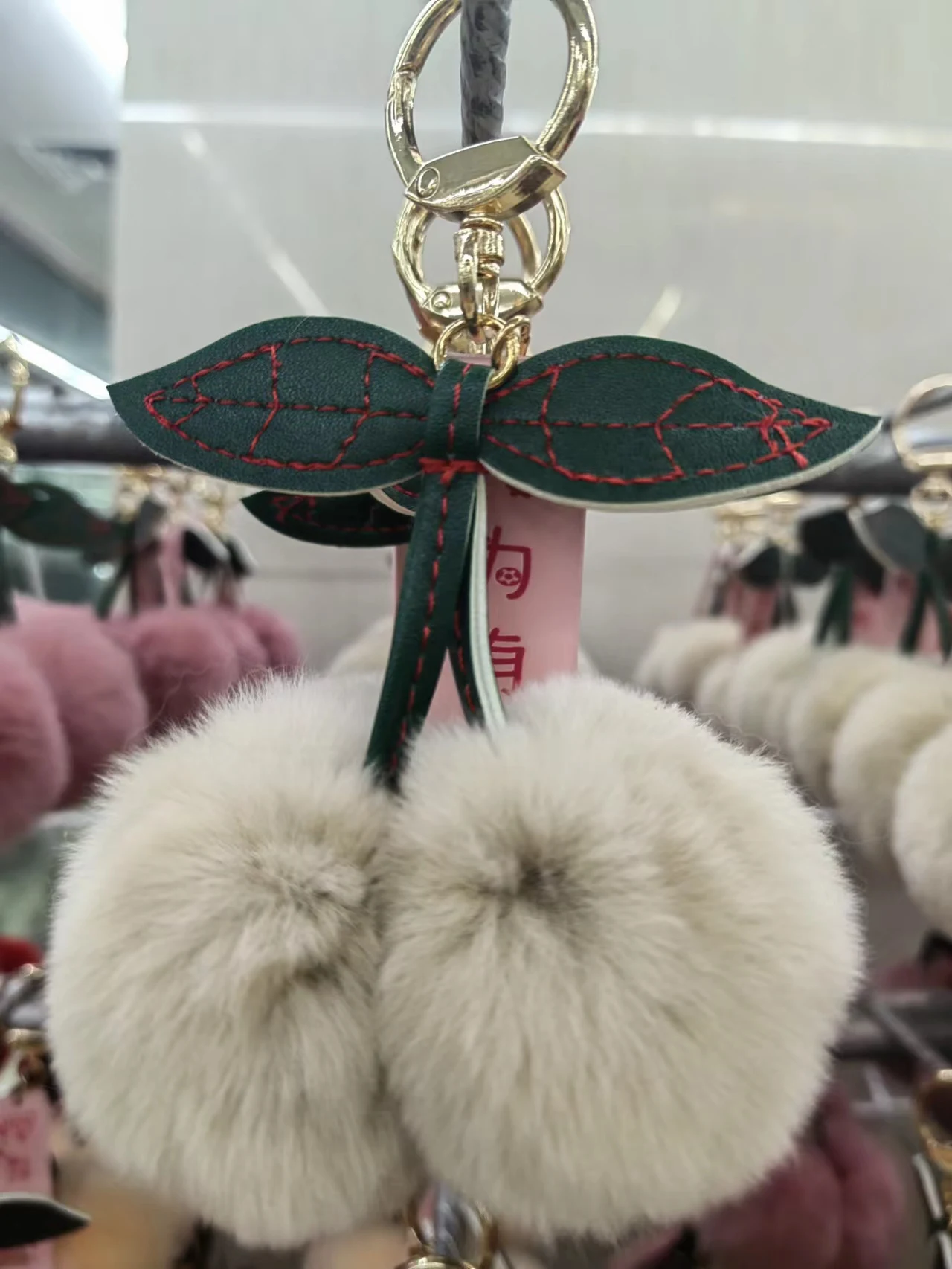 keychain, 100% rabbit Cute Bag Cherry Car Keychain Pendant Korean INS Plush Ball Bag Pendant Birthday Gift Pendant