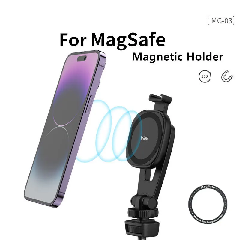 New Vrig MG-03 Magnetic Camera Phone Holder Tripod Mount for Mag-Safe iPhone 14 13 12 Series Magnet Phone Holder with Cold Shoe