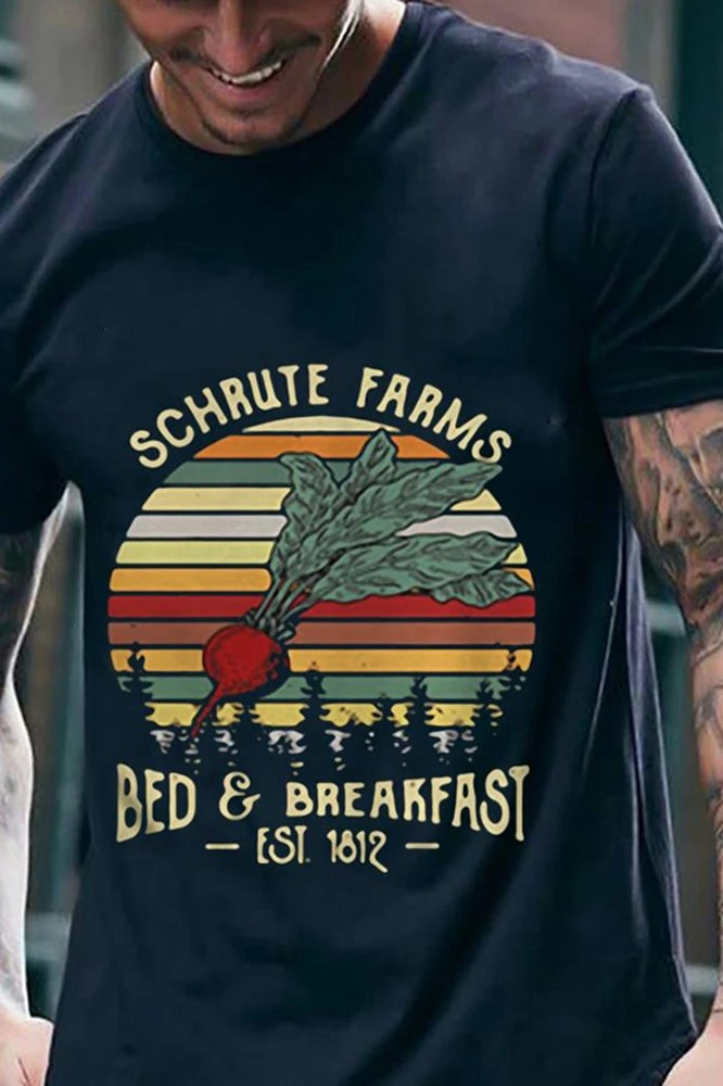 

Funny Premium Cotton Schrute Farms Bed And Breakfast Office Dwight Retro Men's T-Shirt Fashion Gift Unisex Women Top Soft Tee