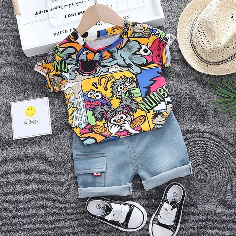 

Baby Clothes Boys Clothes Sets Summer Cartoon Animal Print T Shirt and Short Jeans Set for Boy Clothing Costume 1 2 3 4 Years
