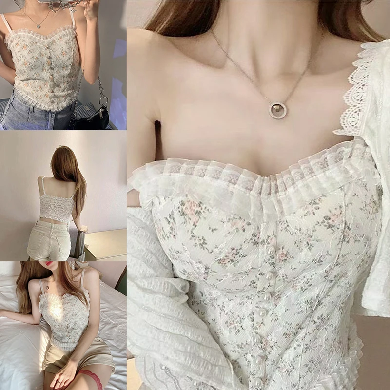 

Женский кружевной топ без рукавов, майка с принтом на бретельках, цельный женский топ, нижнее белье для милой девушки, 2022