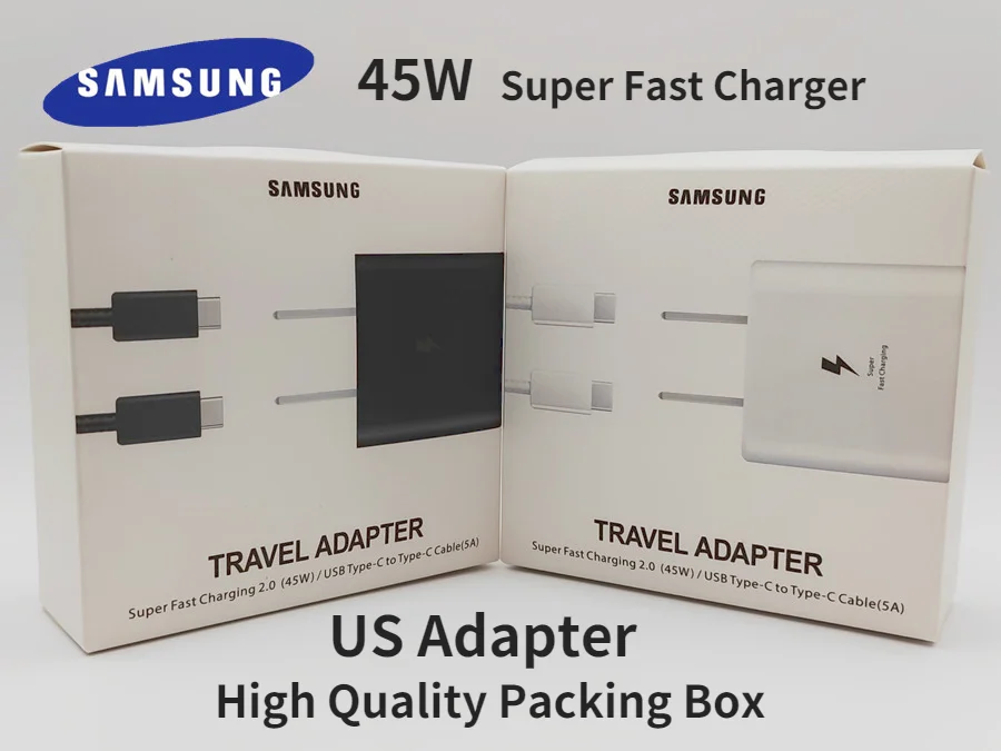 

45W US Adapter Samsung EP-TA845 USB-C Super Adaptive Fast US Original Charger For GALAXY S21 S21+ S21 Ultra Plus Packing Box