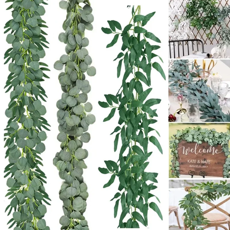 

6.5 Feet Artificial Hanging Eucalyptus and Willow Vines Faux Garland Ivy for Wedding Backdrop Arch Wall Table Home Decoration
