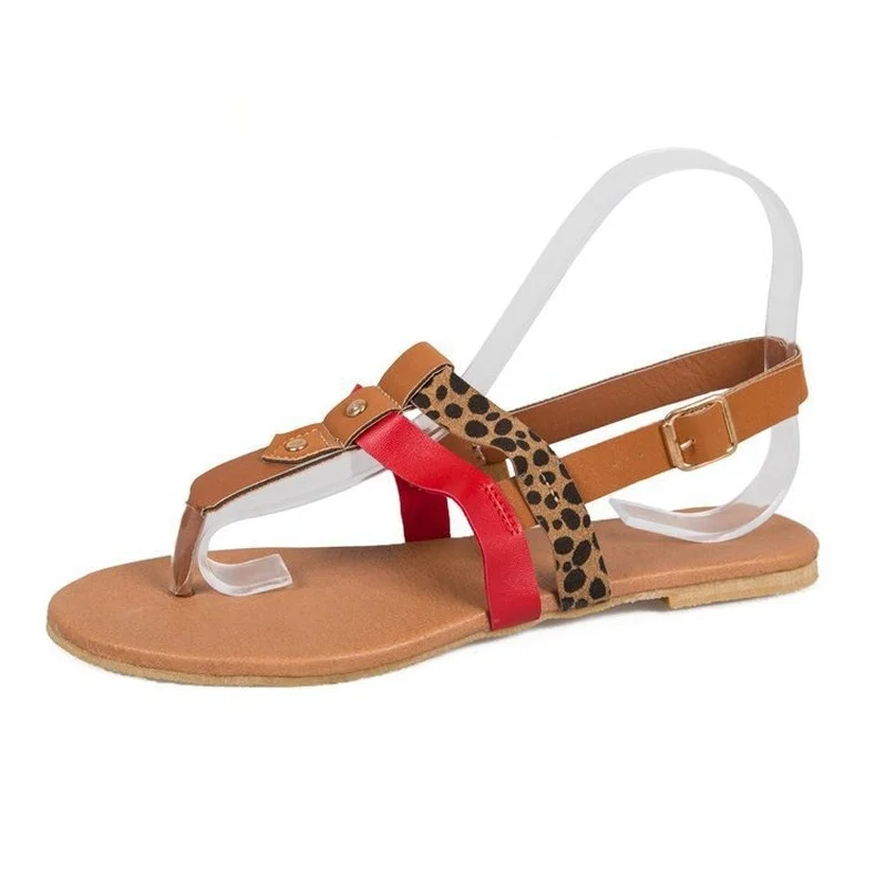 

Women Summer Fashion Casual Sandals Women Flat Flip Flops Roman Belt Buckle Leopard Print Plus Size 43 Female Sandals 2022 New