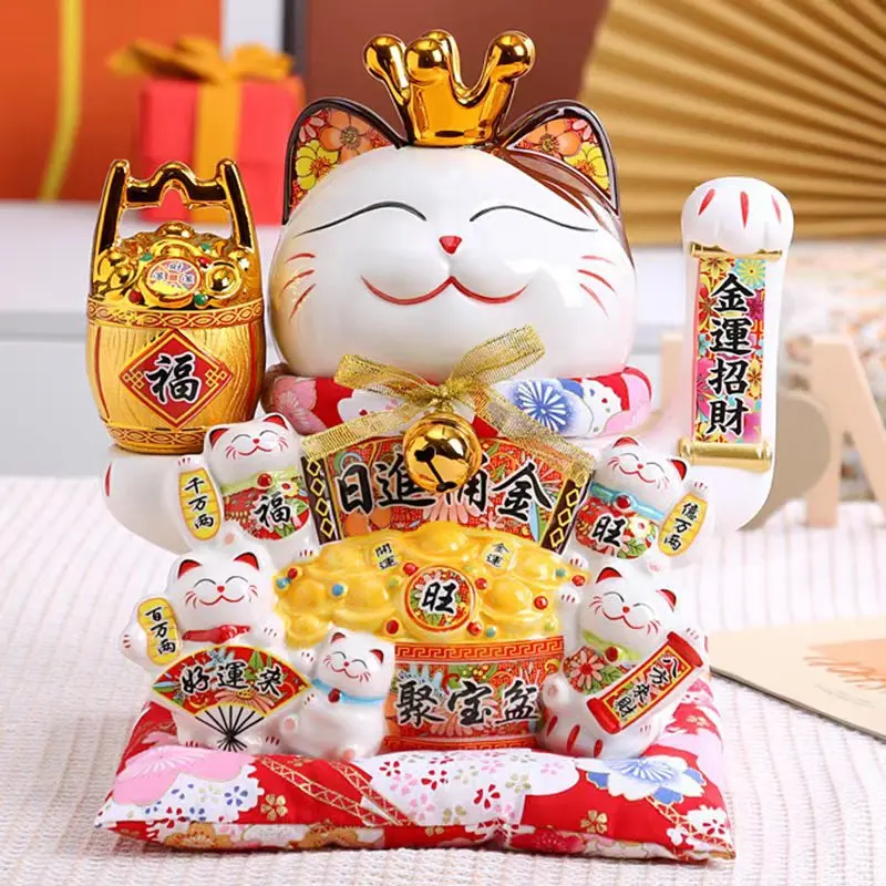 

14 Inch Automatic Shaking Hands Lucky Cat Ornaments Opening Store Cashier Counter Home Living Room Decoration Gift Office