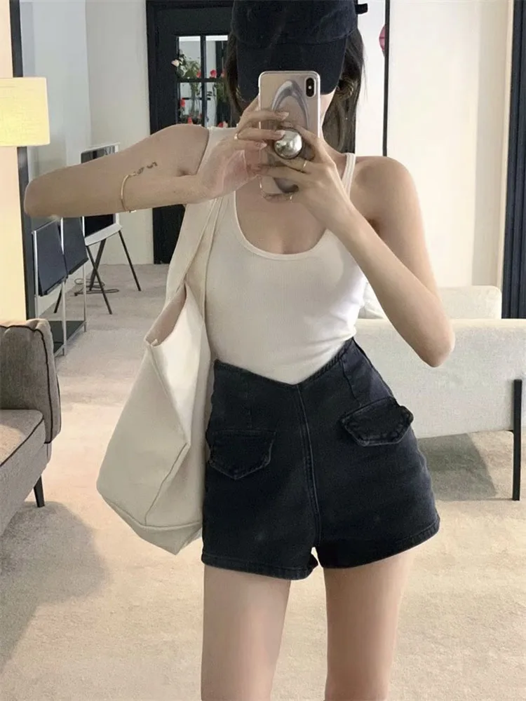 

Sexy High Waist Short Pants Women's Vintage Summer Korean Jean Denim Female Wide Leg Casual Shorts Fashion