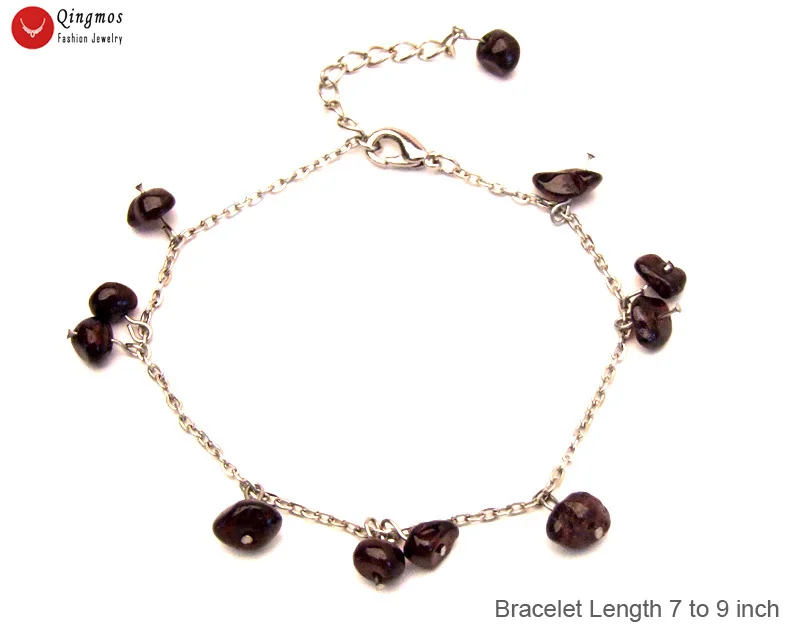 Qingmos Fashion 6-8mm Baroque Floating Natural Red Garnet Bracelet for Women with Stone Jewelry Pendant Bracelet Chain 7-9''