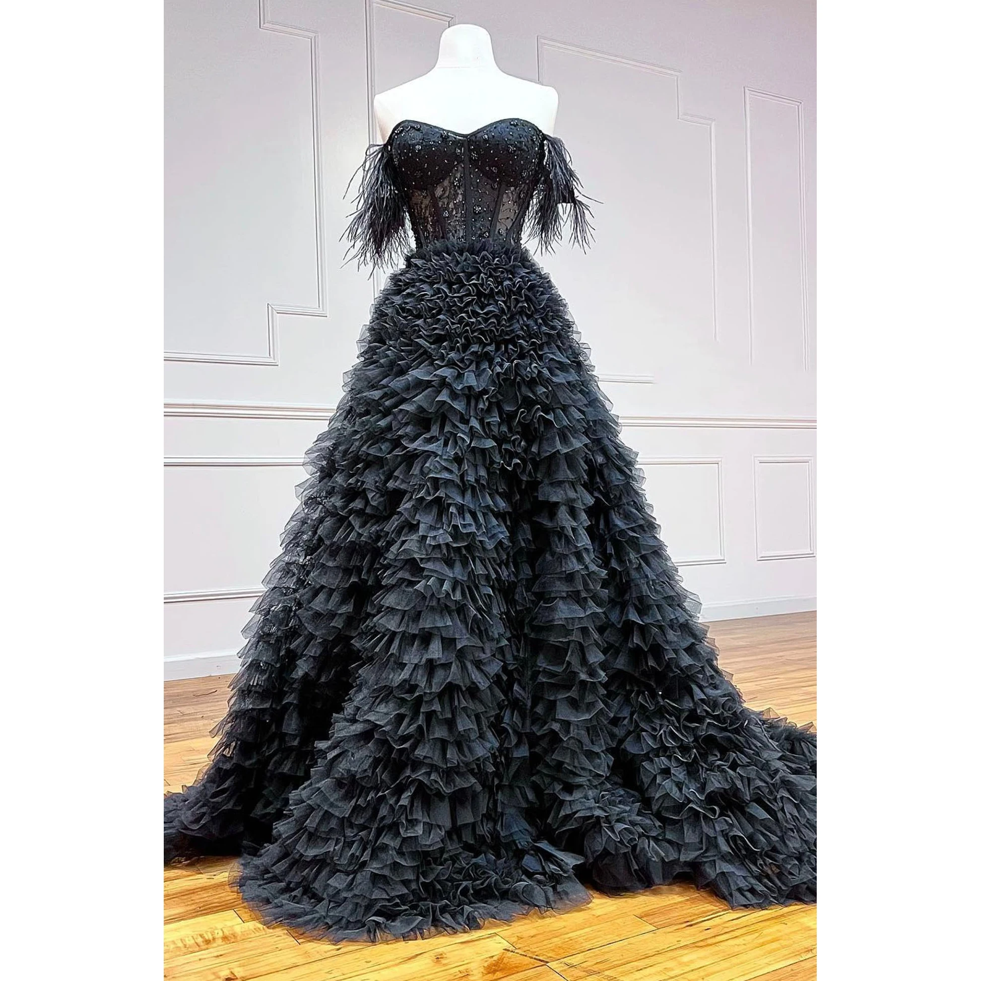 

ROSES Sky Blue A Line Special Occasion Dresses Net Glitter Formal Gown Long Tiered Sweetheart Evening Dresses vestidos de fiesta