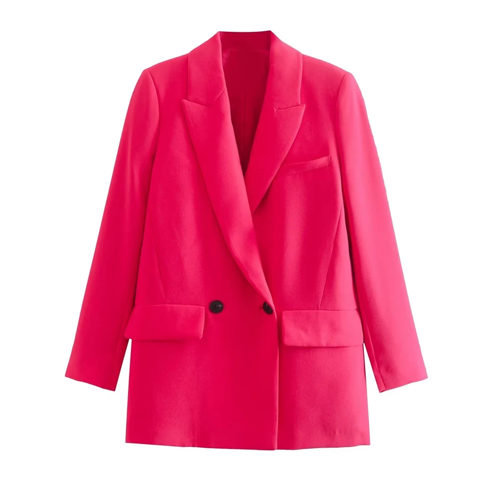 

Женский двубортный блейзер с карманами, повседневный блейзер с длинным рукавом и цветочным принтом, официальная женская верхняя одежда роз...