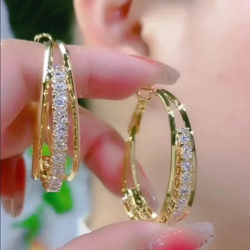 XUFEIR Позолоченные циркониевые двойные круглые серьги-кольца для женщин