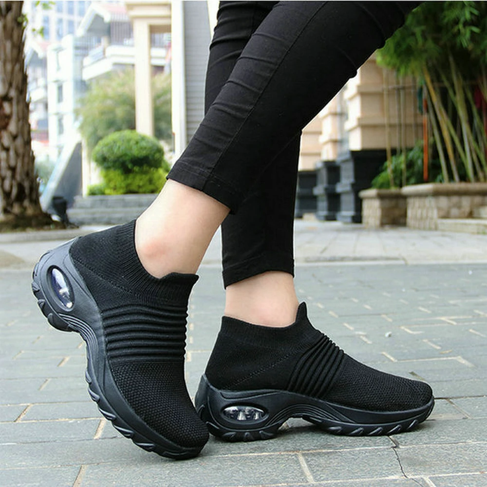 Women's Casual Slip on Shoes Fashion Stitching Cushioned Wedge Sneakers Walking Sports Shoes