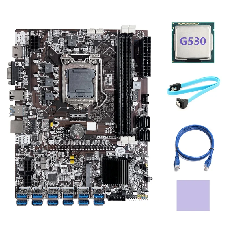 

B75 ETH Mining Motherboard 12 PCIE To USB LGA1155 Motherboard With G530 CPU+SATA Cable+RJ45 Network Cable+Thermal Pad