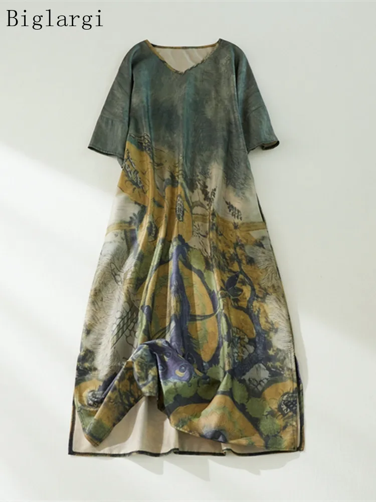 Женское летнее длинное платье повседневные свободные женские платья с принтом