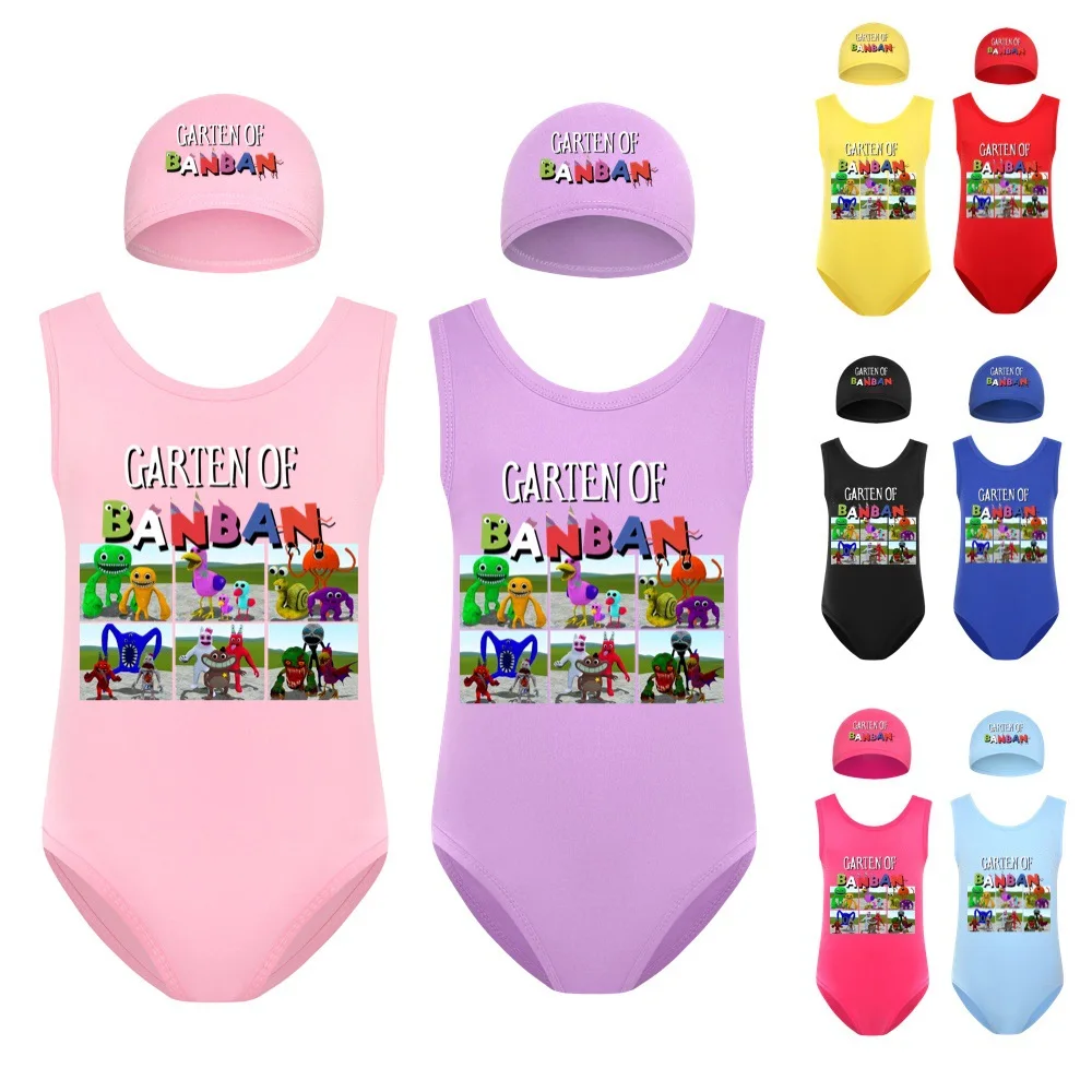 

New Garden of Banban Summer Cartoon Print Cute Tank Top Round Neck Girls Beach Outer Fashion Swimsuit 2-10 Years Old