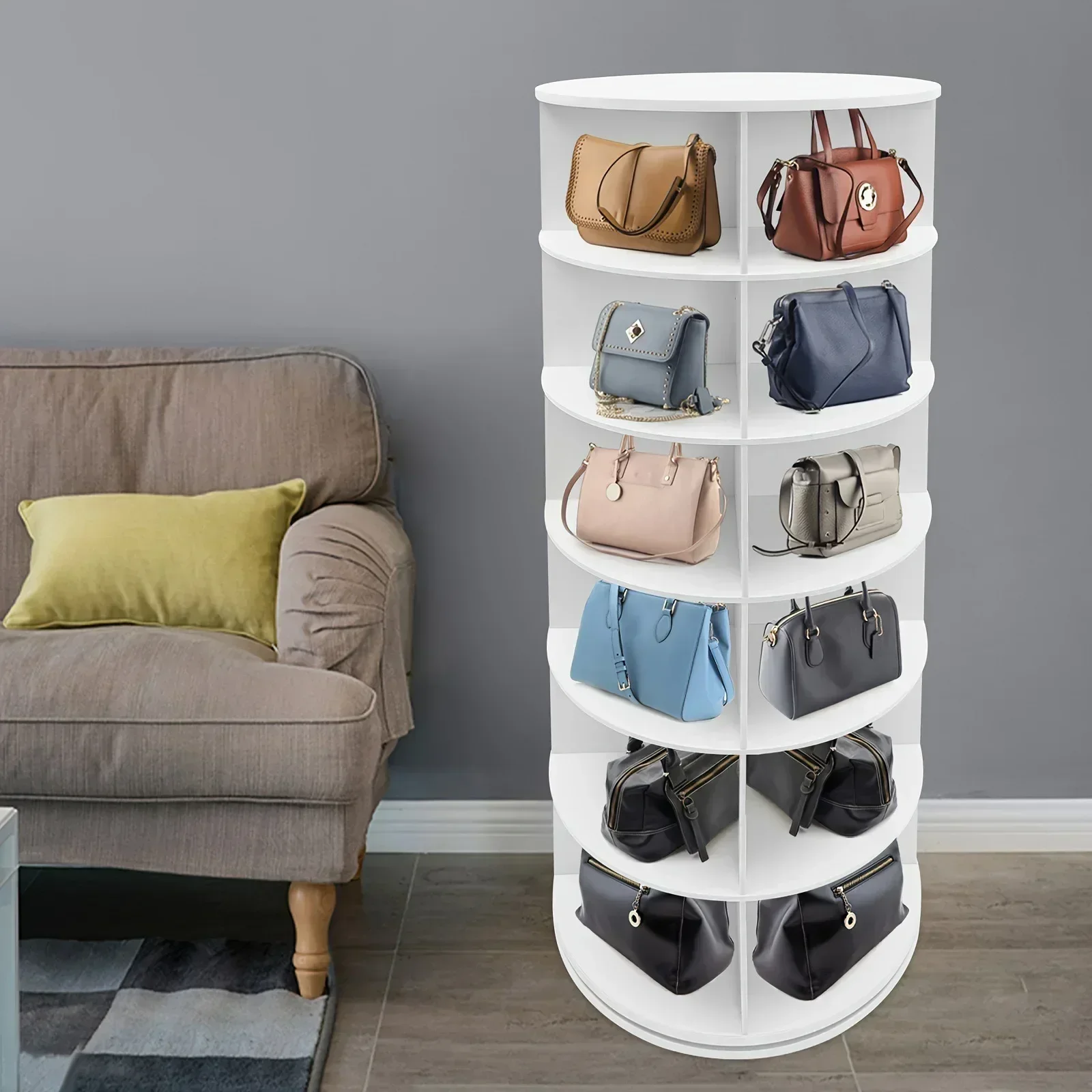 Вращающаяся полка для обуви 7-уровневая деревянная вмещает 32 пары на 360° °