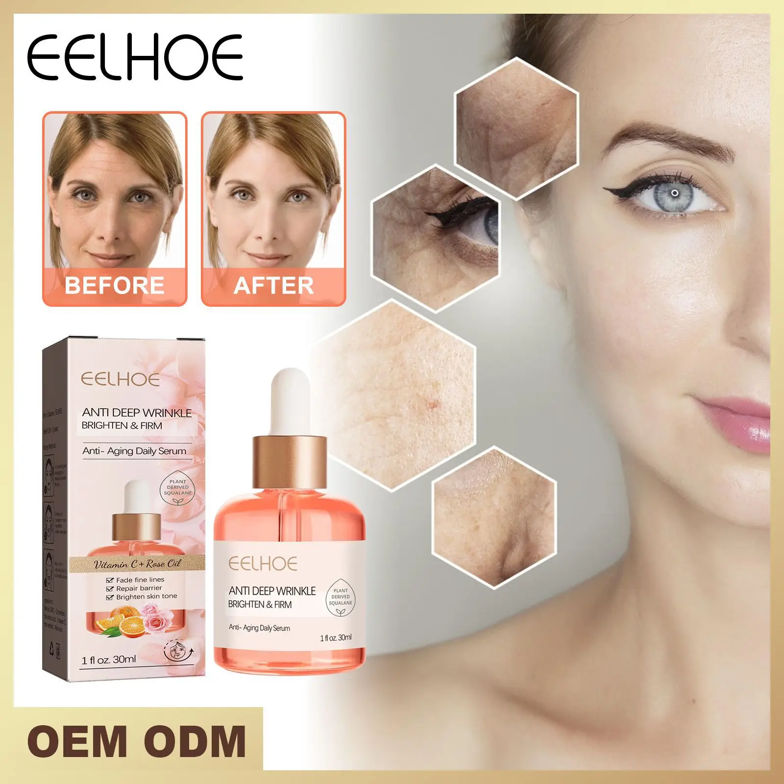 

EELHOE Rose Oil VC Anti-aging Serum Facial Firming Anti-wrinkle First Age Wrinkles Head Lines Rich Hydration