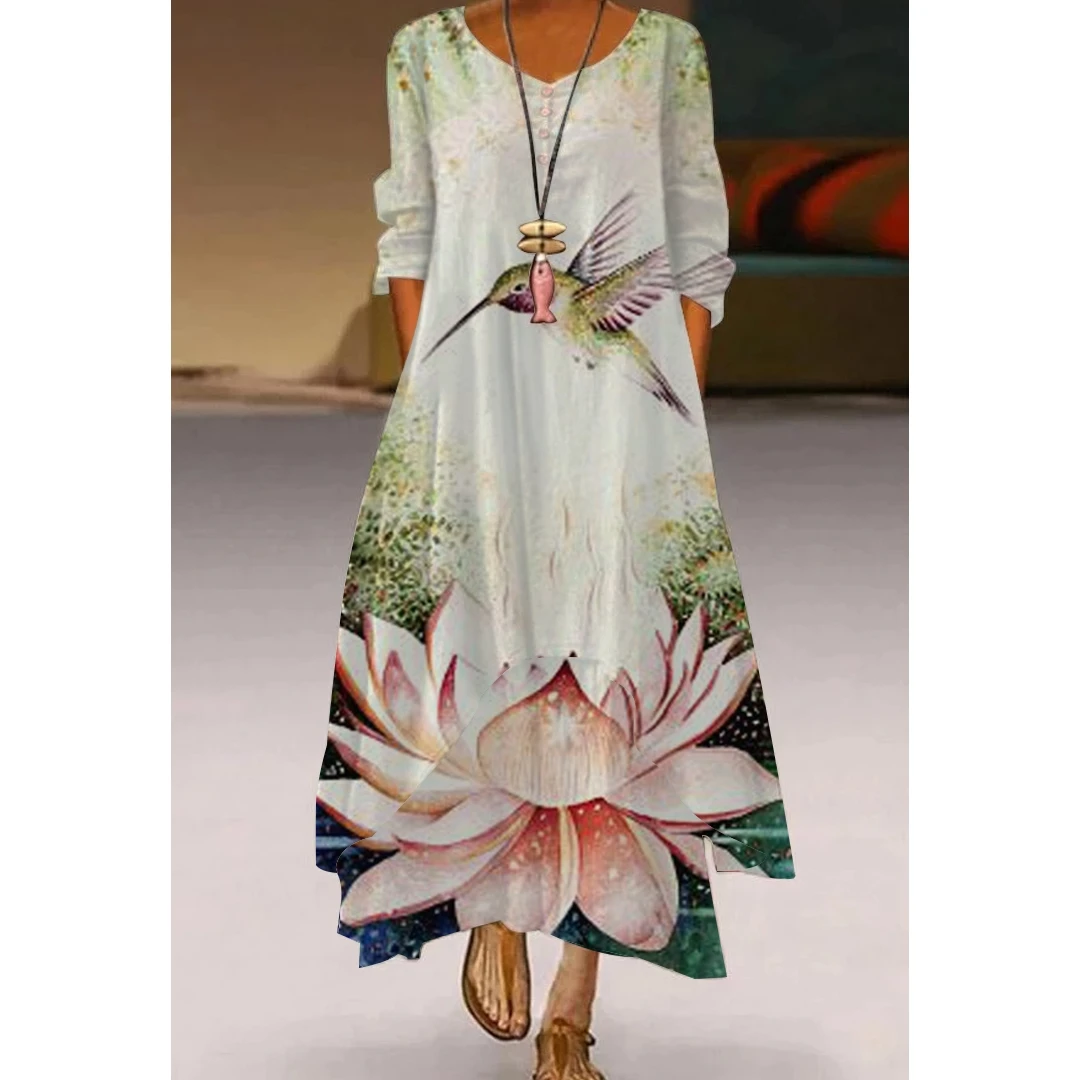 

Женская длинная юбка в стиле ретро, Повседневная Уличная юбка с птичьим лотосом, длинная юбка в стиле ретро, весна-лето 2022