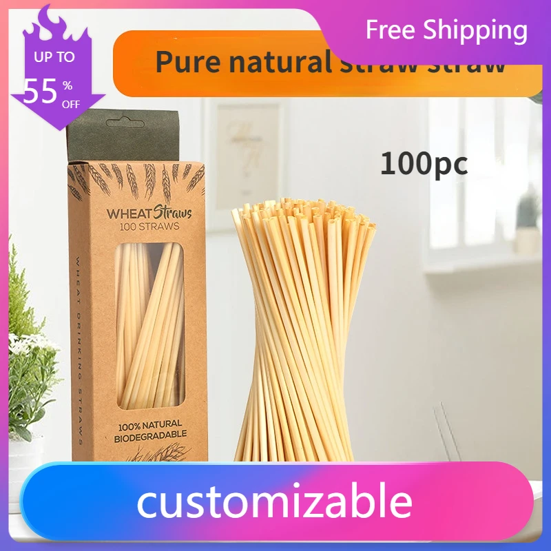 

100pc Natural Straw Straws Eco-friendly Biodegradable Drinking Straws for Cocktail Bar Milk Tea Drinks Reusable Straw 20cm