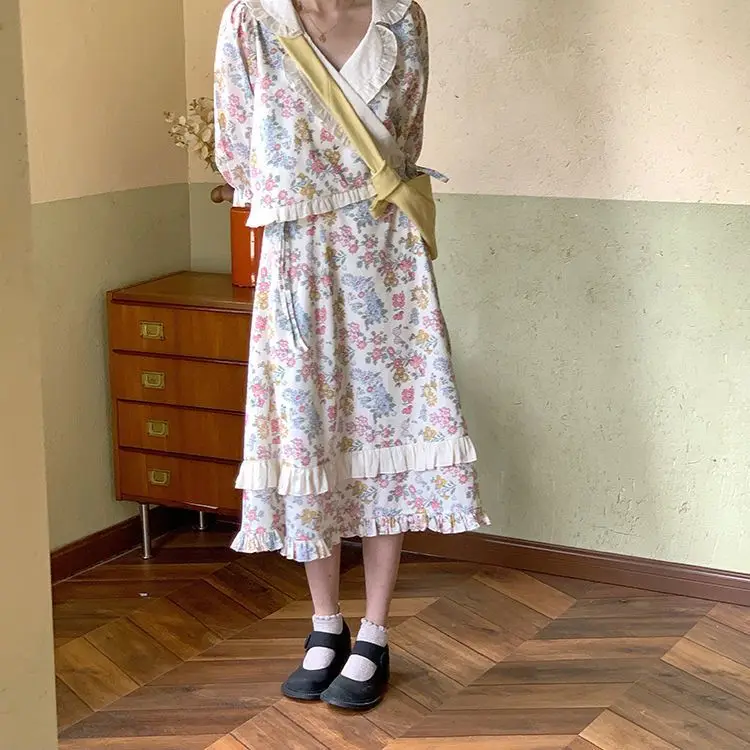 Gaganight женская рубашка с длинным рукавом цветочным принтом и отворотом комплект