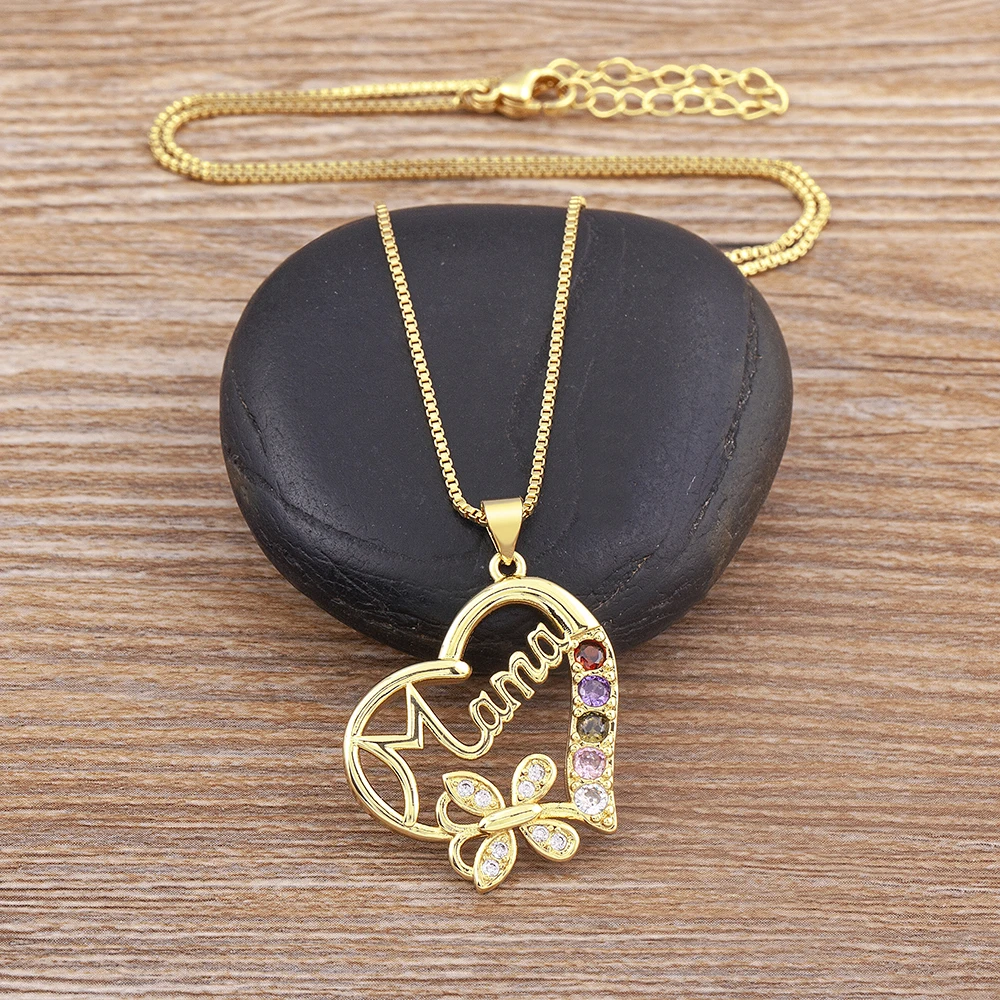 Классическое сердце с вставкой буквы "Мама" из радужных кристаллов циркона с покрытием золотом ожерелье для женщин элегантные украшения изысканный подарок.