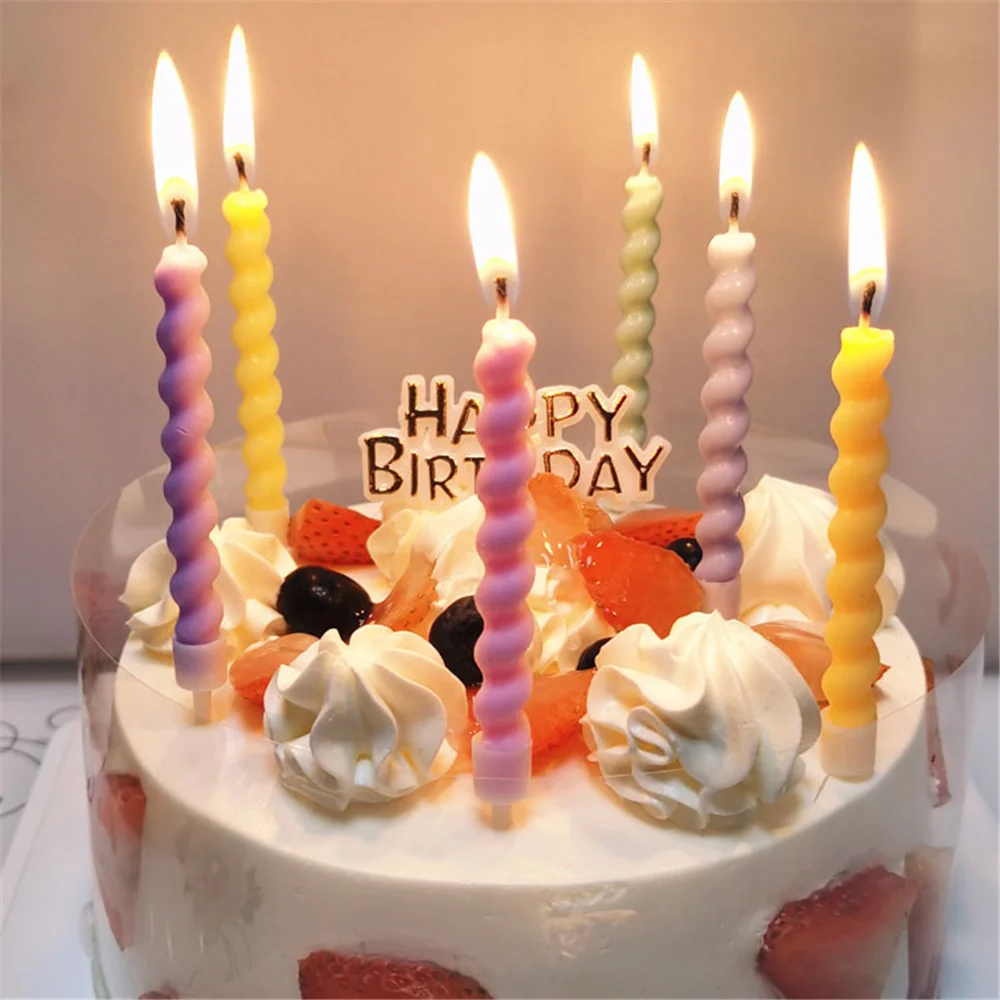 12 шт./2 коробки цветные длинные свечи Макарон витая нить спираль форма