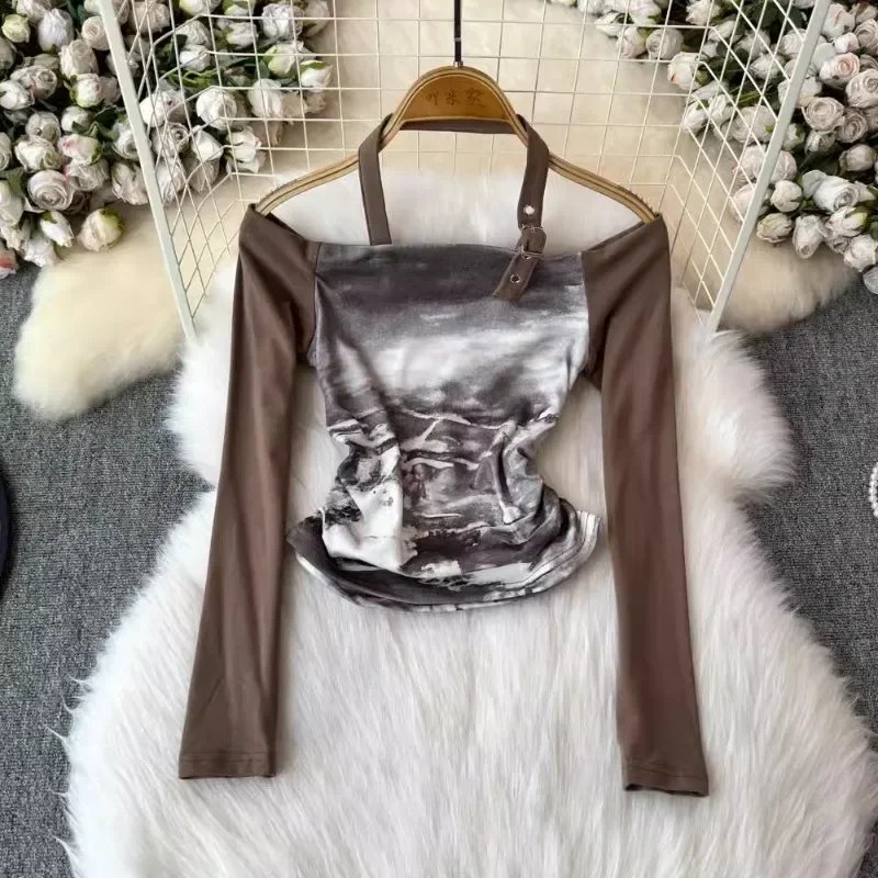 Американские винтажные пикантные футболки с воротником-лодочкой и открытыми