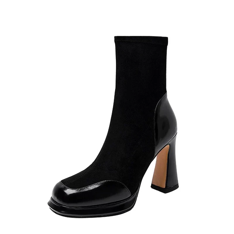 Женские ботильоны на высоком каблуке замшевые элегантные туфли с квадратным