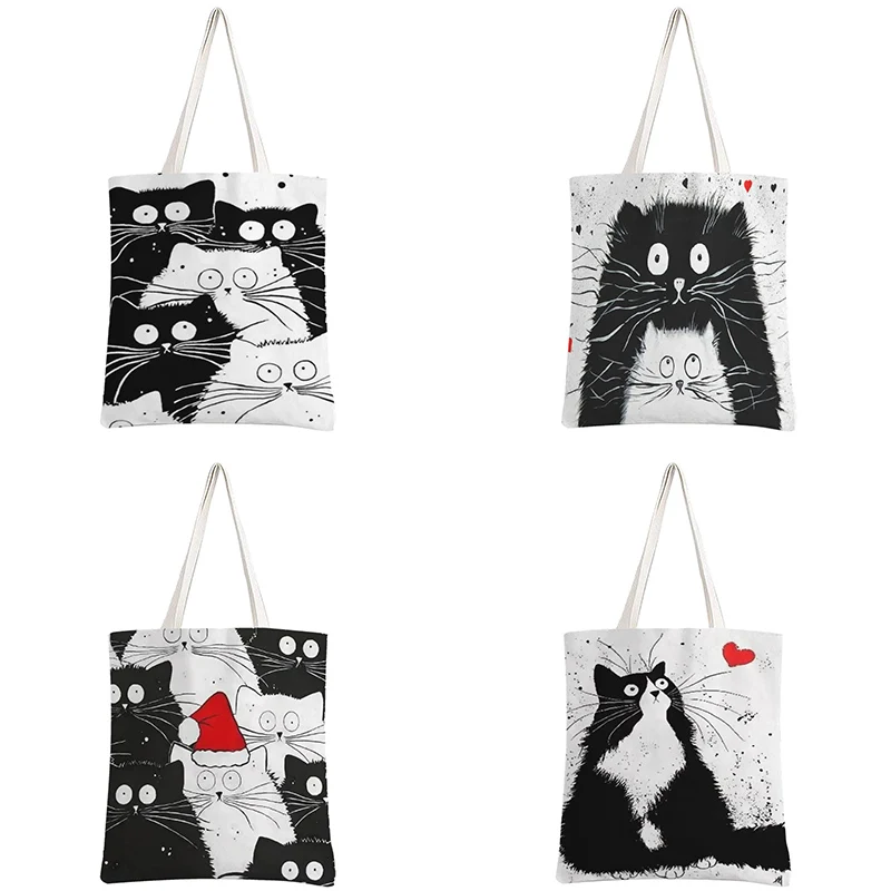 

Cute Weird Cat Printed Women Shoulder Bags Canvas Bag Daily Female Shopping Bag Lady Eco Reusable Handbags Casual Tote Bags