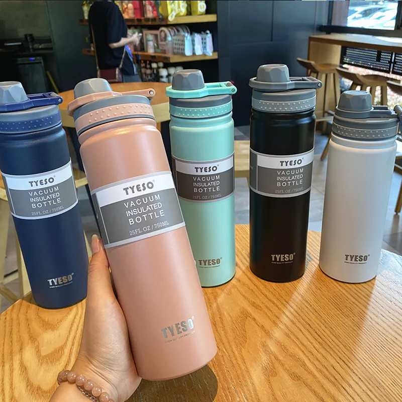 

750ML Tyeso Stainless Steel Thermos Bottle Vacuum Flask Insulated Portable Water Bottle Large Diameter Student Sport Kettle