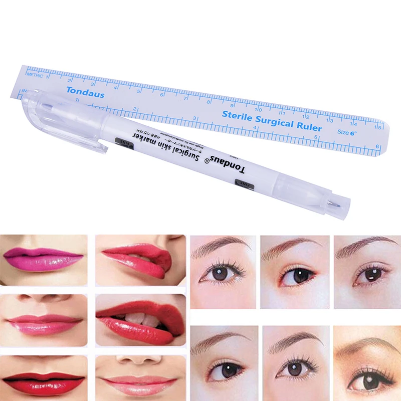 

1Pc Surgical Skin Marker Eyebrow Marker Pen Tattoo Skin Marker Pen With Measuring Ruler Microblading Positioning Tool