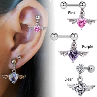 heart zircon pendant helix earrings stainless steel ear lobe piercing studs 16g cartilage eartragus conch helix piercing korea