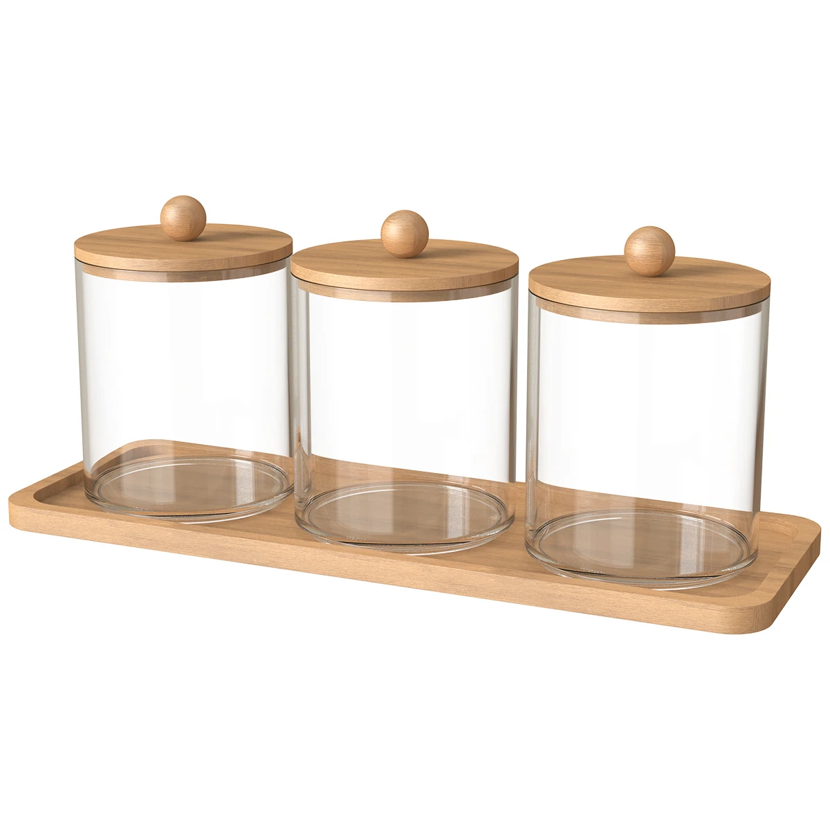 

3Pcs Qtip Holder Dispenser with Bamboo Lids Clear Acrylic Bathroom Jars with Tray Cotton Swab Storage Dispenser Reusable