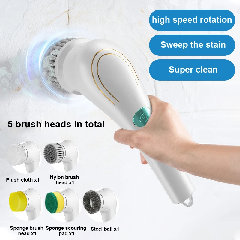 

5 в 1 электрическая щетка для мытья с Usb-зарядкой, многофункциональная щетка для мытья ванной комнаты, инструмент для очистки кухни, щетка для мытья посуды, ванны