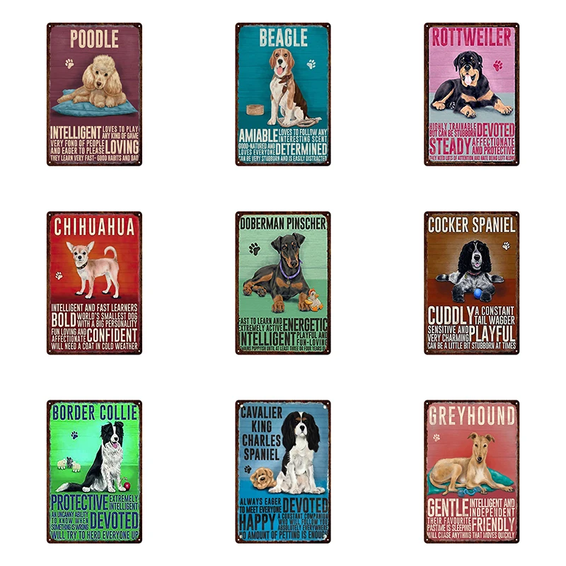 

Metal Tin Signs Wall Picture Beagle Whippet Rottweler Sheep Dog Art Iron Painting Metal Poster Pub Hot Sale