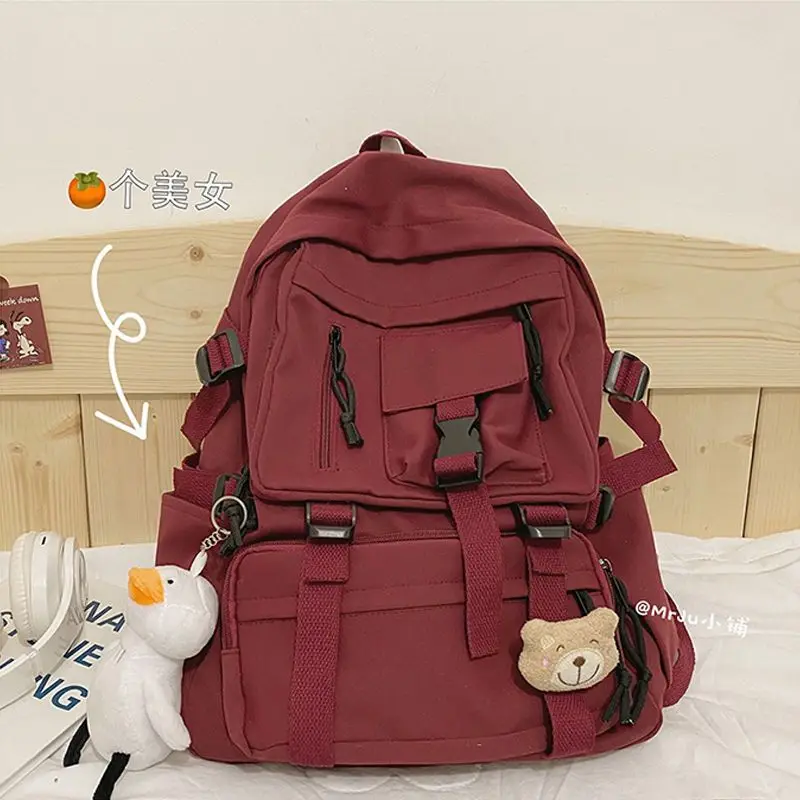 

Bookbag Girls Korean Vintage Multifunctional Backpack Unisex Zipper Casual High-Capacity Simple