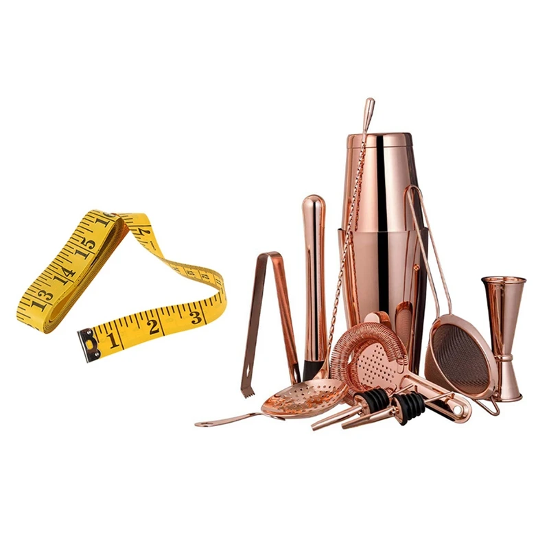 

120 Inch Measure Meter Tape Rule Of Tailor With 11 Pcs Bartender Kit Cocktail Shaker Barware Set Includes 28 And 18 OZ