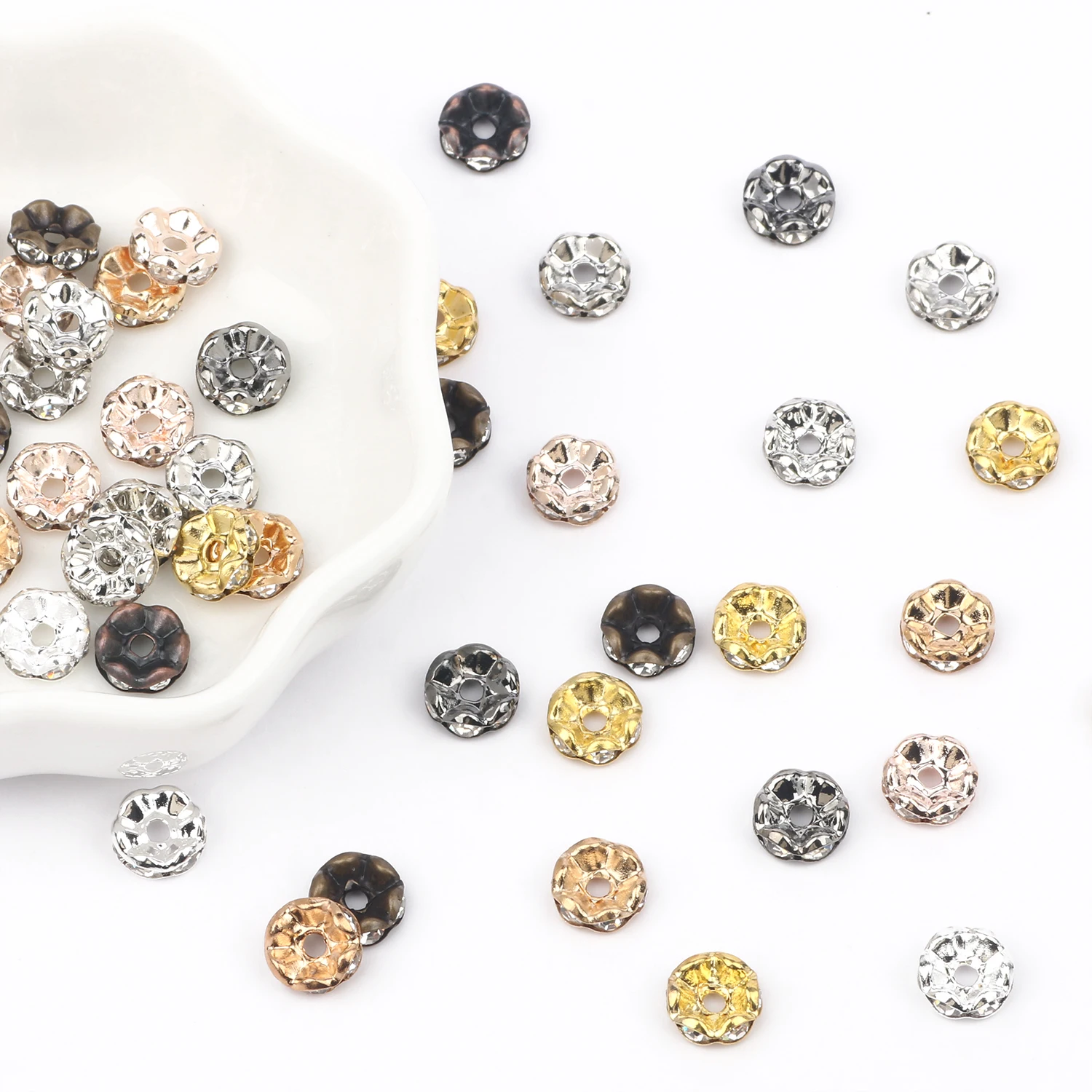 

50pcs/lot Multicolor Rhinestone Flower Wavy Rondelle Spacer Crystal Beads 4/6/8/10mm Charms Bracelets For DIY Jewelry Making