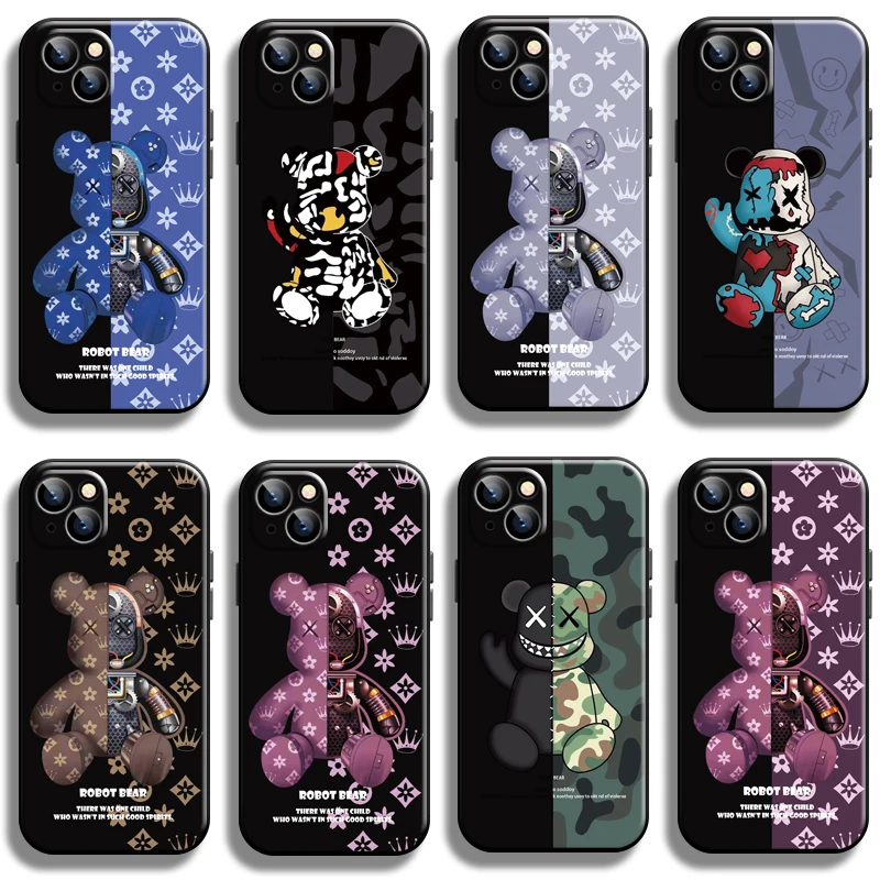 

Luxury Trend Fashion Bear For Apple iPhone 13 12 11 Pro 13 12 Mini X XR XS Max 5 6 6S 7 8 Plus SE2020 Phone Case Carcasa Black