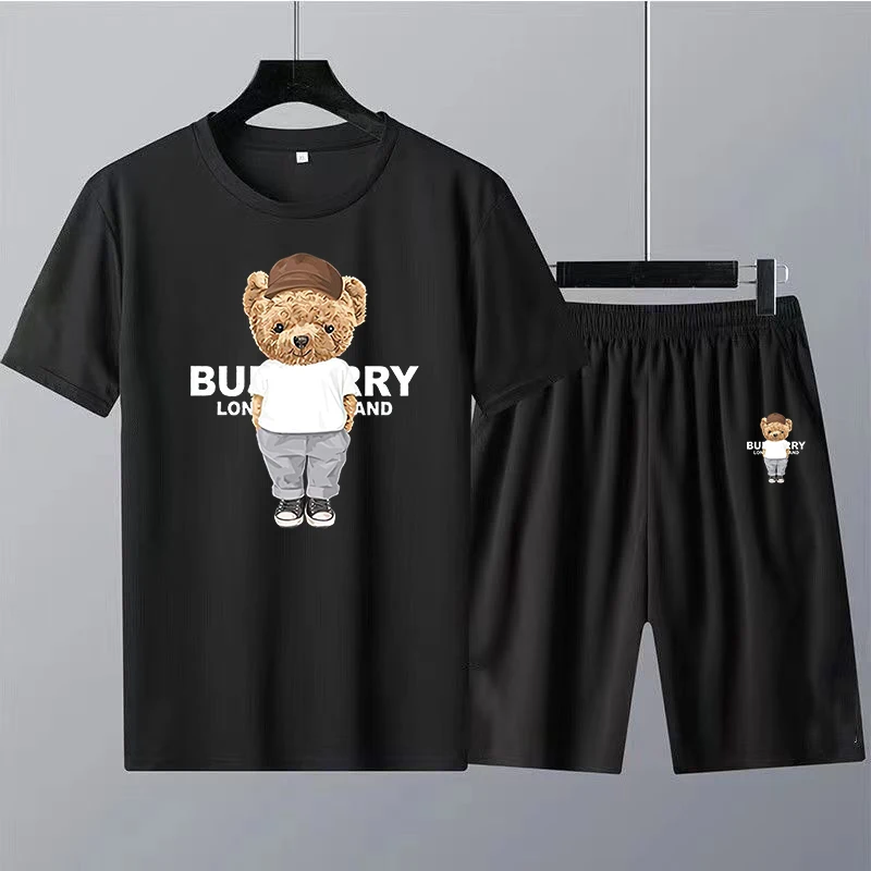2023 Summer New Luxury Brand Men Shorts T Shirt Sets Cotton T-Shirt Bear Print 2 Piece Suits Women's Tracksuit Free Shipping