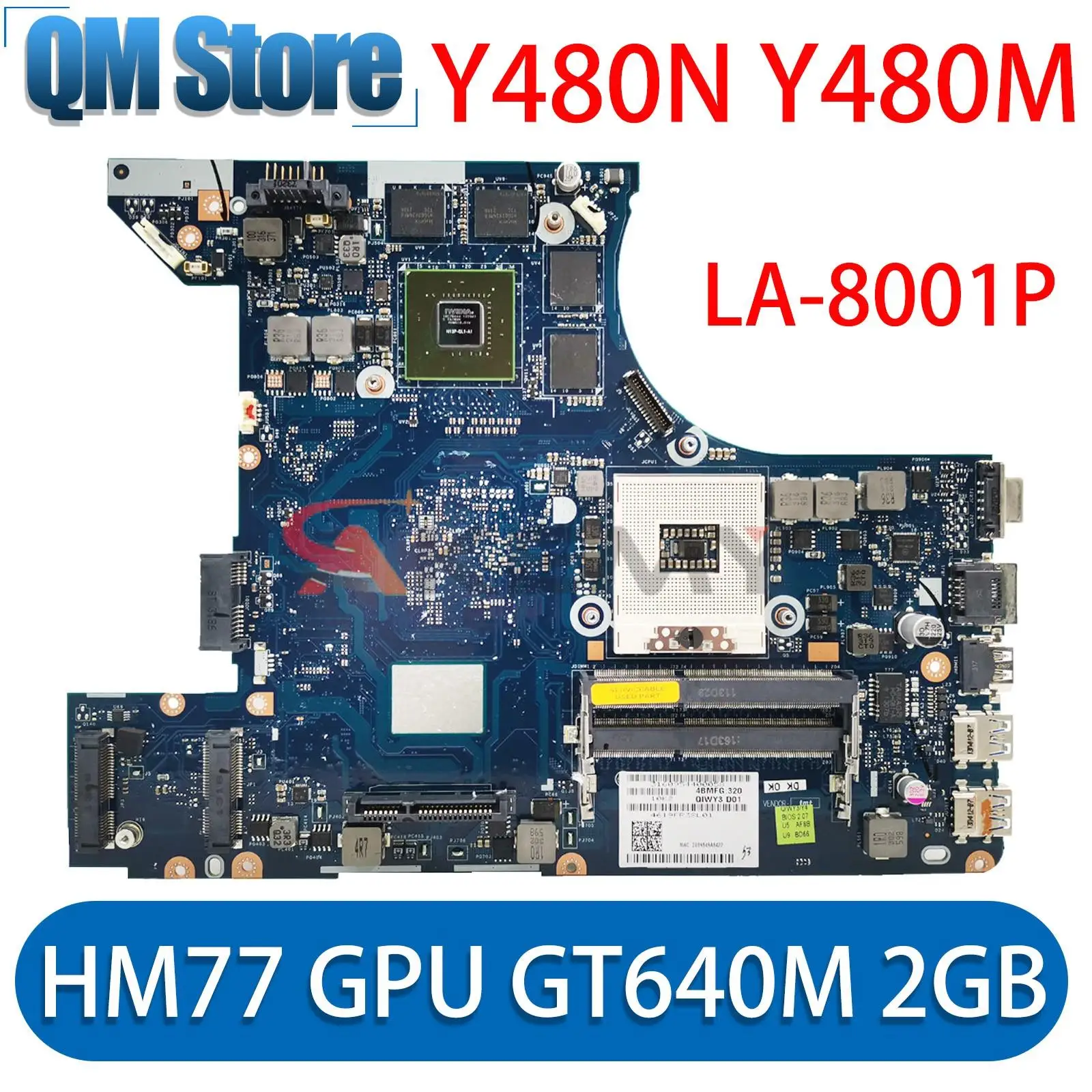 

LA-8001P for Lenovo Y480N Y480M Y480 notebook motherboard PGA989 HM77 GPU GT640M 2GB 100% test work